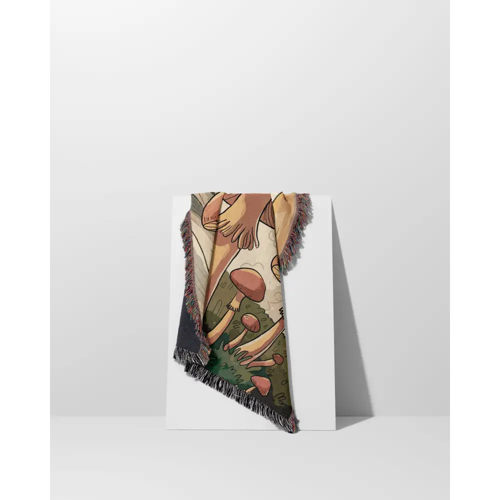 Fringed Frog Mushroom Personalized Custom Woven Blanket with vibrant mushroom design