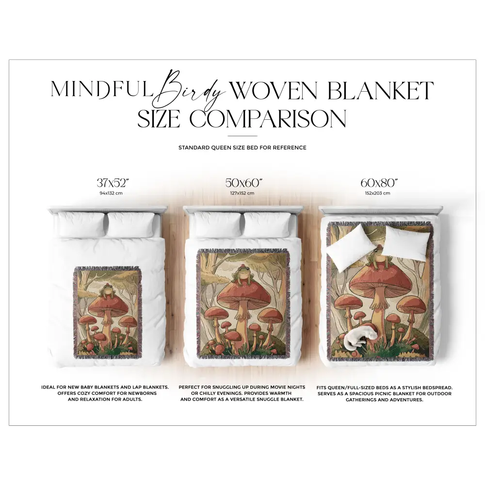 Woven blanket size comparison for Frog Mushroom Personalized Custom Woven Blanket