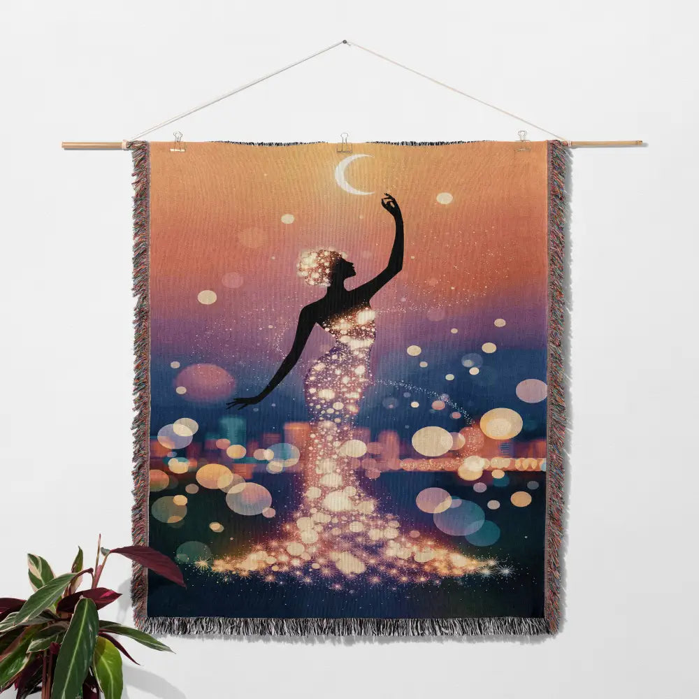 Woven tapestry featuring a celestial woman for Luminous Woman Personalized Blanket