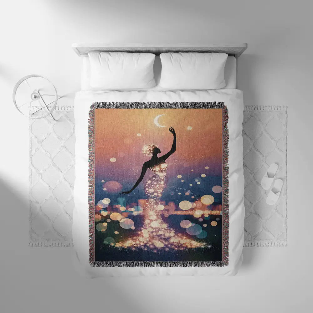 Woven throw blanket featuring a celestial design of a Luminous Woman Personalized