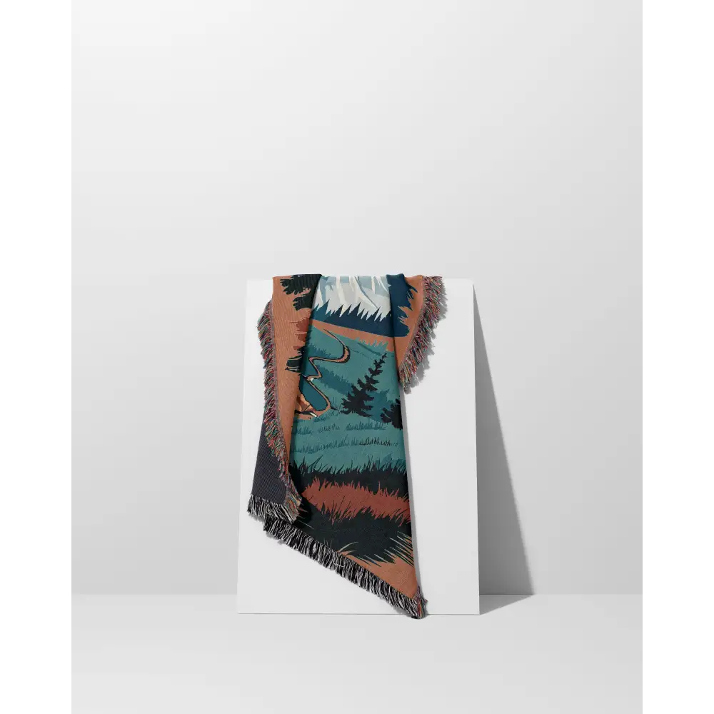 Fringed landscape-patterned throw blanket from Sunset Trail Personalized Woven collection