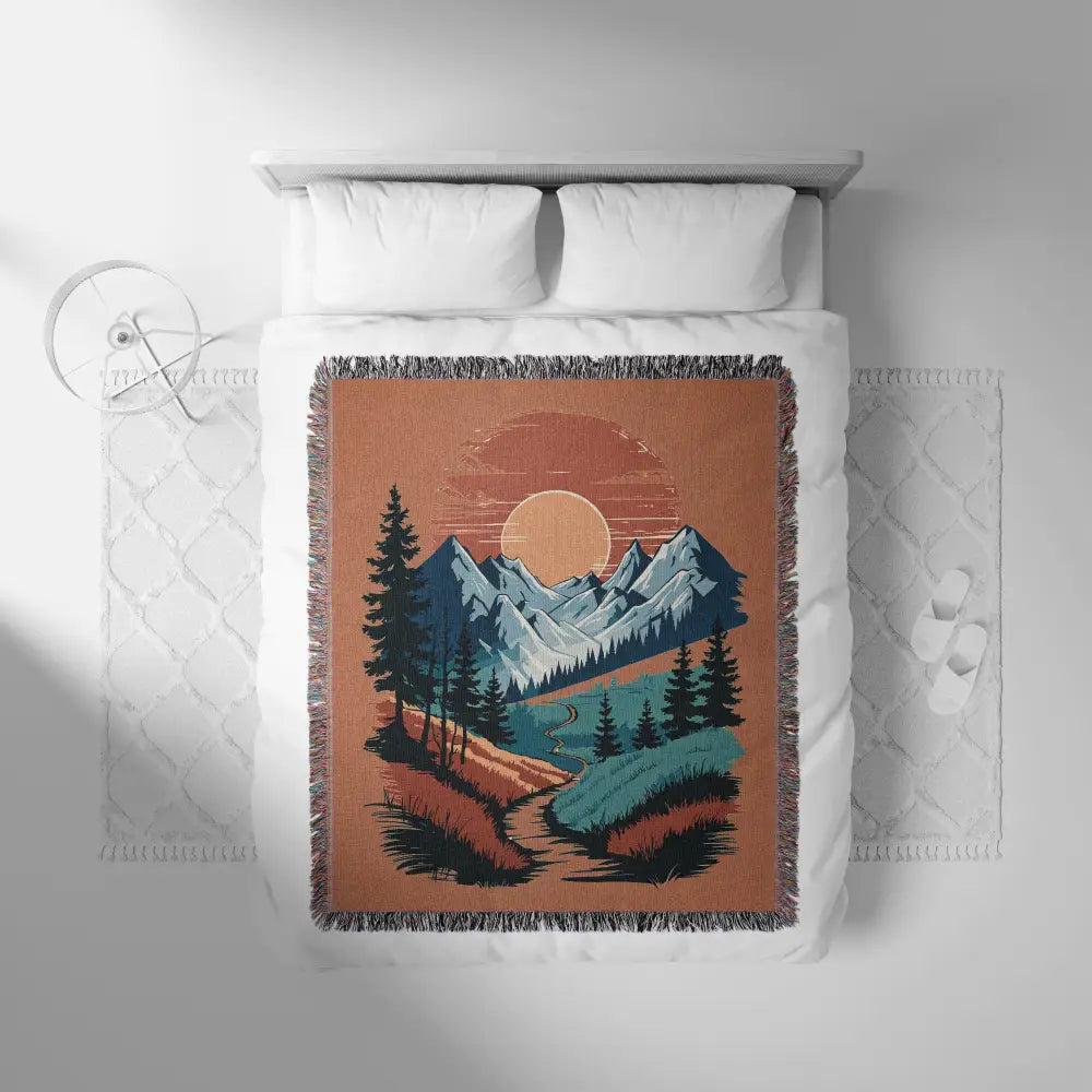 Woven landscape blanket showcasing the Sunset Trail Personalized design