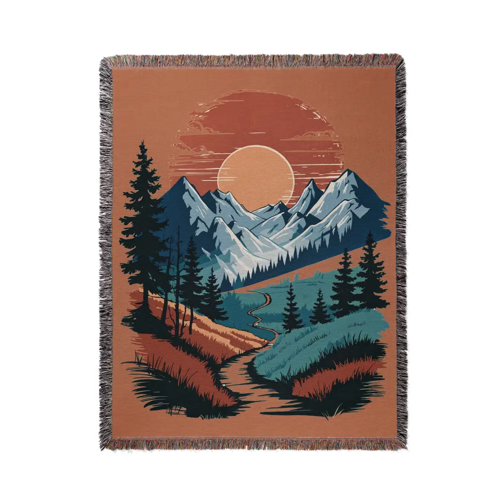 Sunset Trail Personalized Woven Blanket featuring a woven mountain landscape design