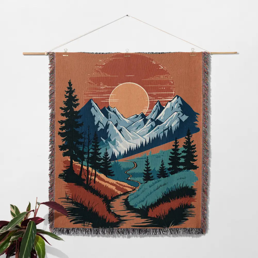 Woven mountain landscape wall hanging from Sunset Trail Personalized Woven Blanket