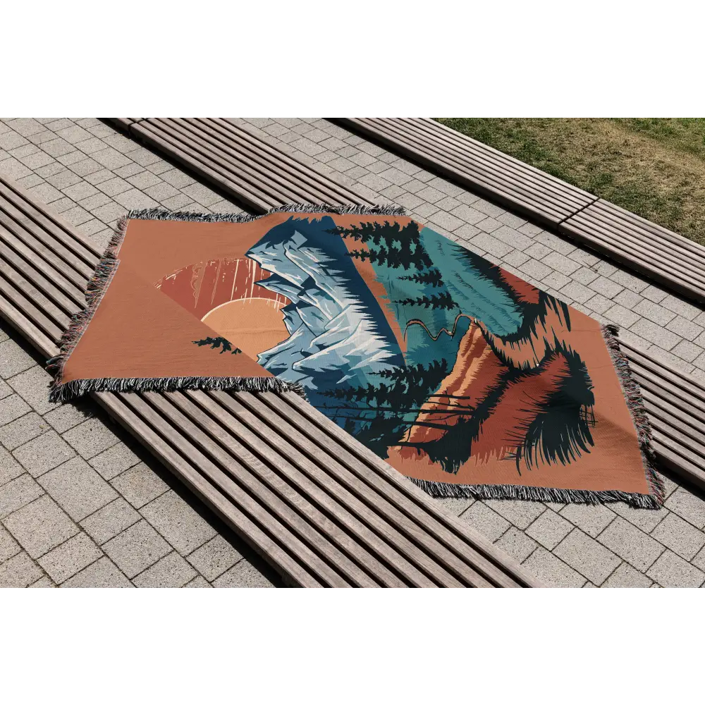 Woven mountain scene blanket in Sunset Trail Personalized Woven Blanket design