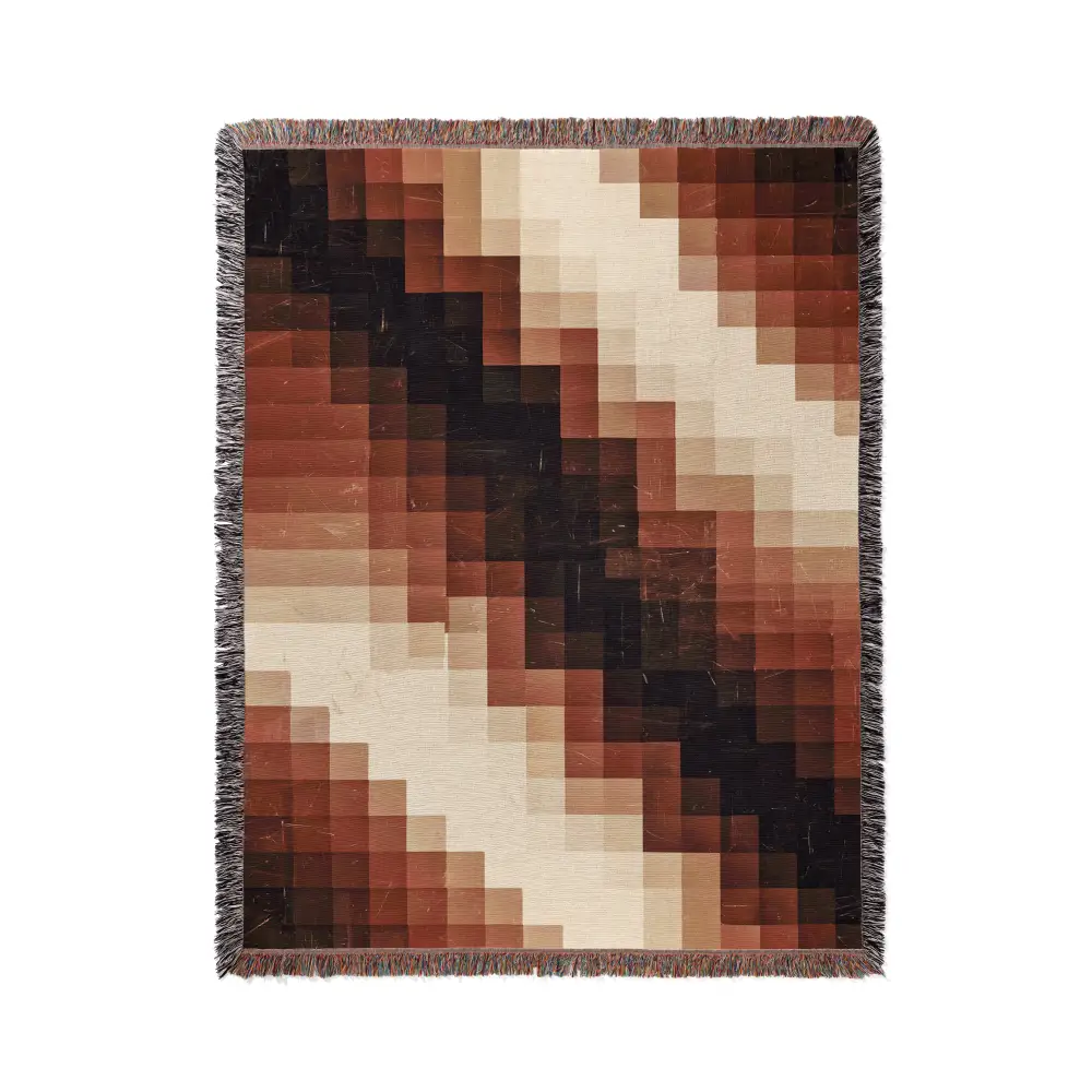 Pixelated brown and beige woven throw blanket for Abstract Shapes Personalized Woven Blanket