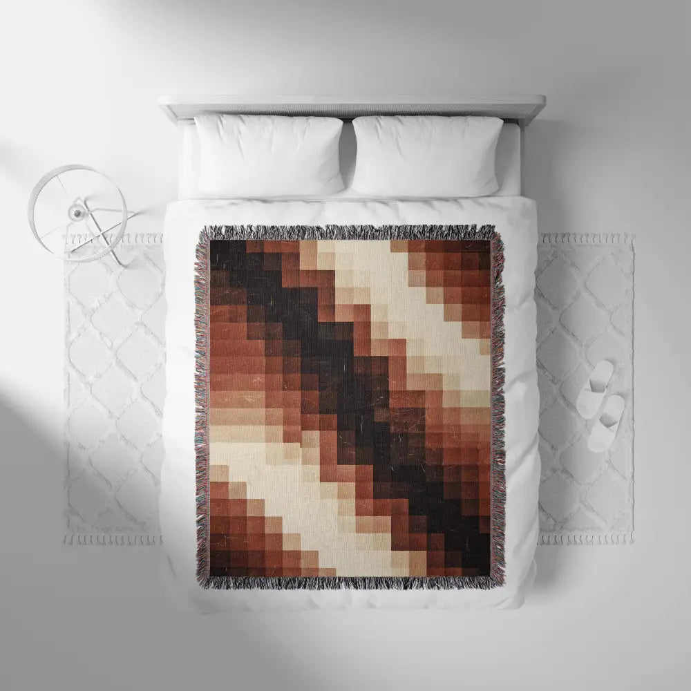 Pixelated brown and beige woven blanket from Abstract Shapes Personalized Woven collection