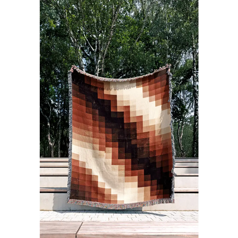 Pixelated brown and beige woven blanket for Abstract Shapes Personalized Woven Blanket