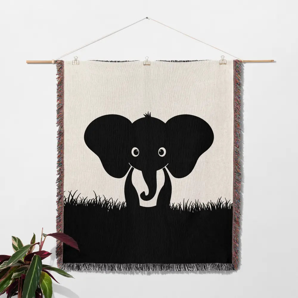 Baby Elephant Silhouette Personalized Woven Blanket