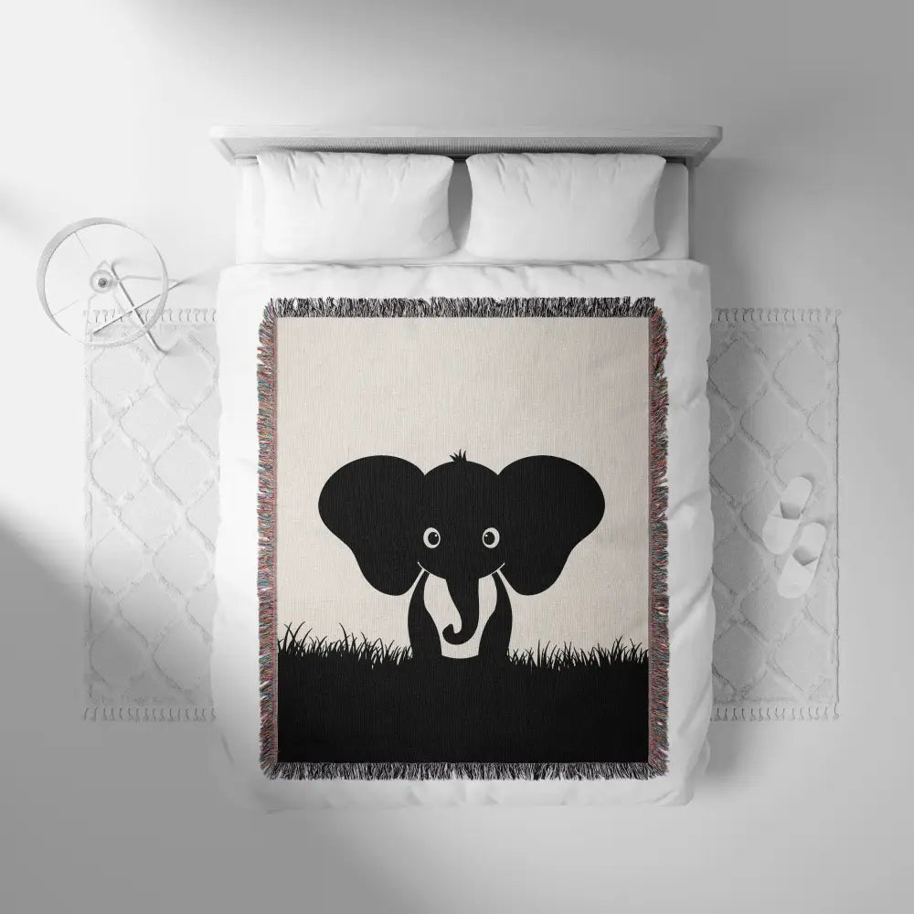 Baby Elephant Silhouette Personalized Woven Blanket