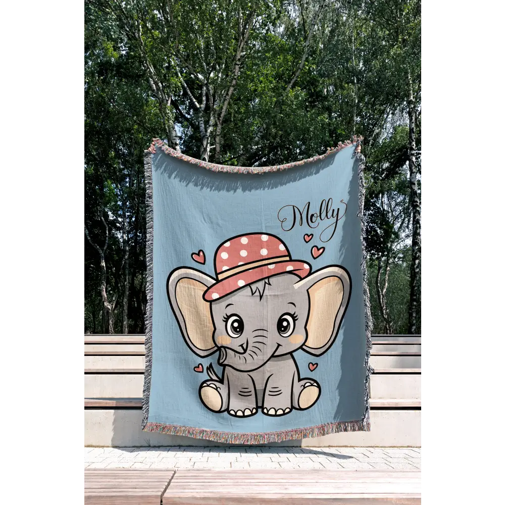 Baby Girl Elephant Personalized Woven Blanket