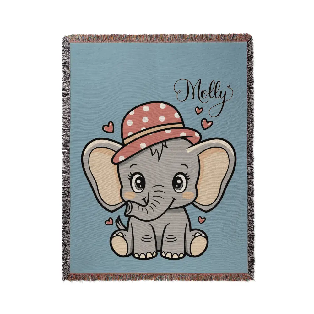 Baby Girl Elephant Personalized Woven Blanket