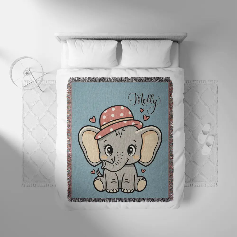 Baby Girl Elephant Personalized Woven Blanket