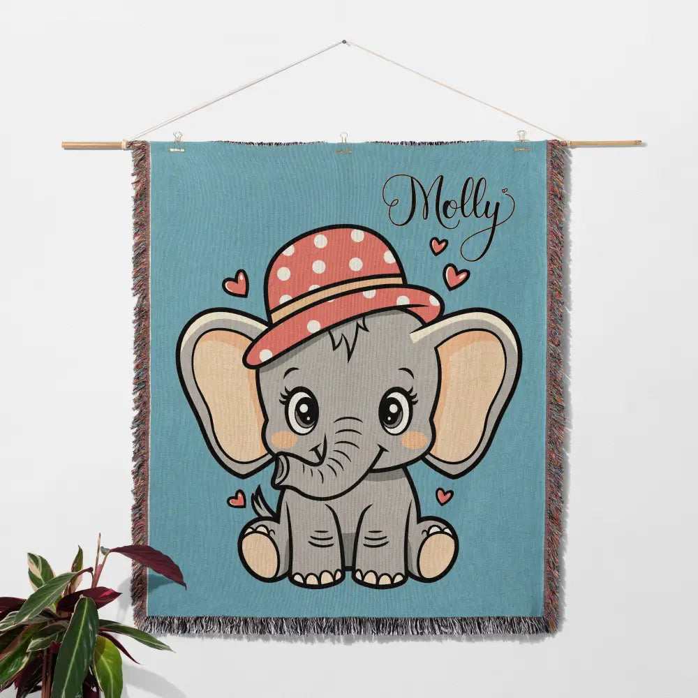 Baby Girl Elephant Personalized Woven Blanket