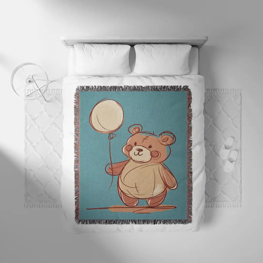 Bear with Balloon Personalized Woven Blanket