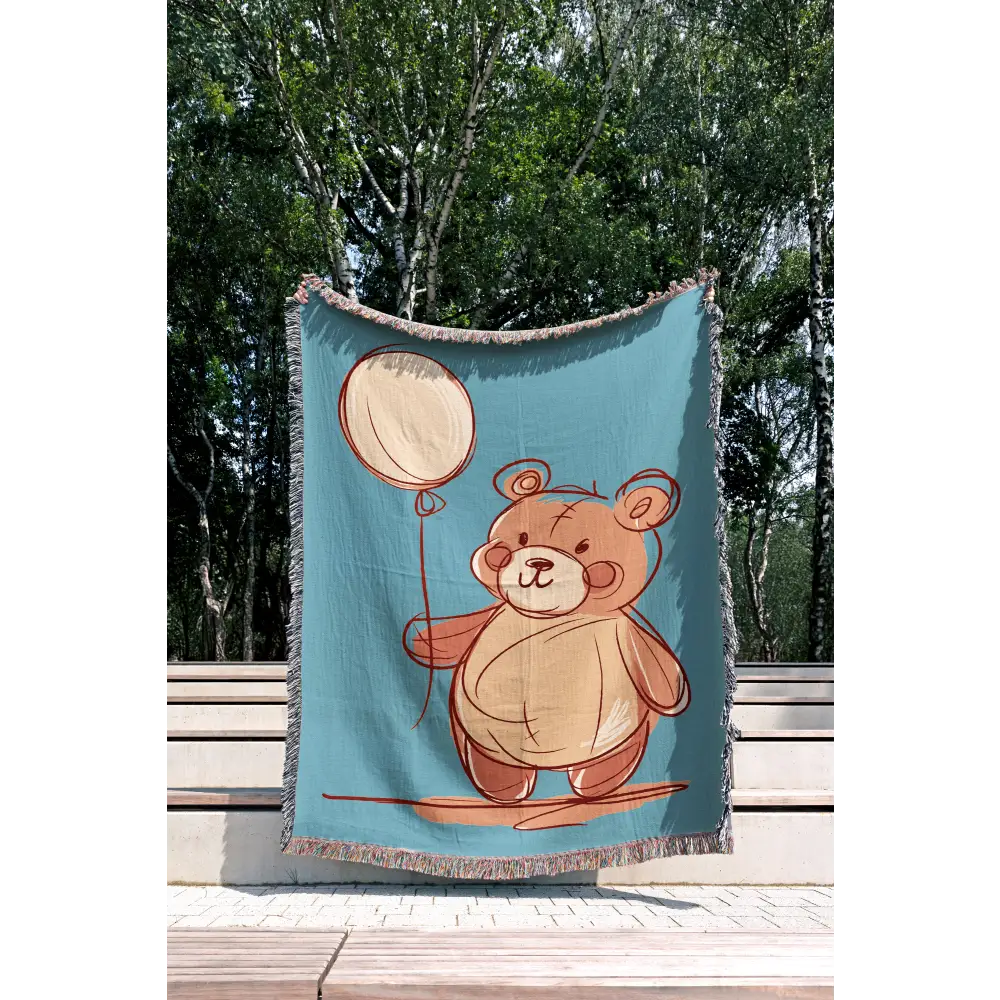 Bear with Balloon Personalized Woven Blanket