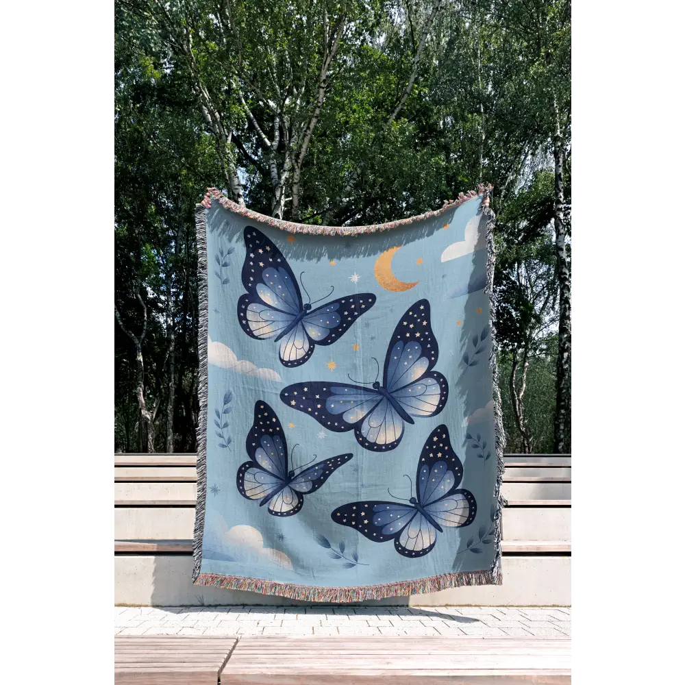 Blue Butterflies Personalized Woven Blanket