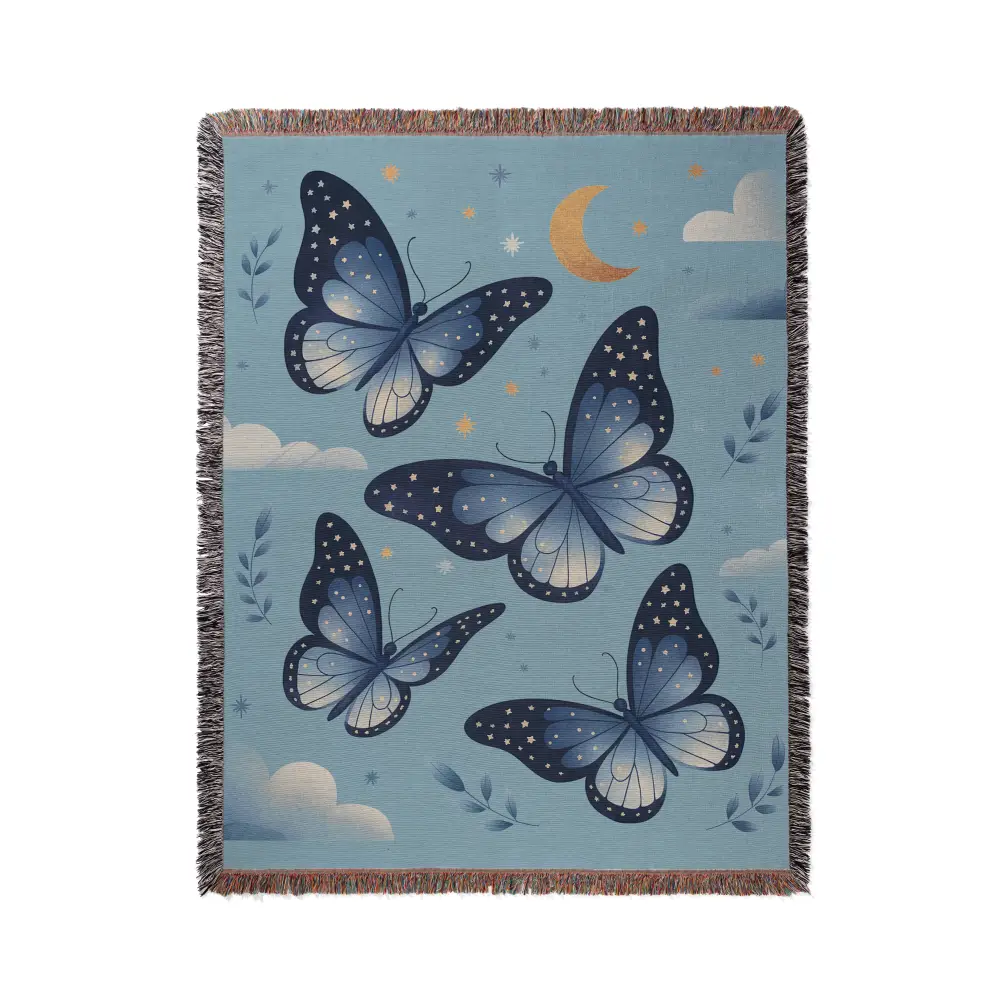 Blue Butterflies Personalized Woven Blanket