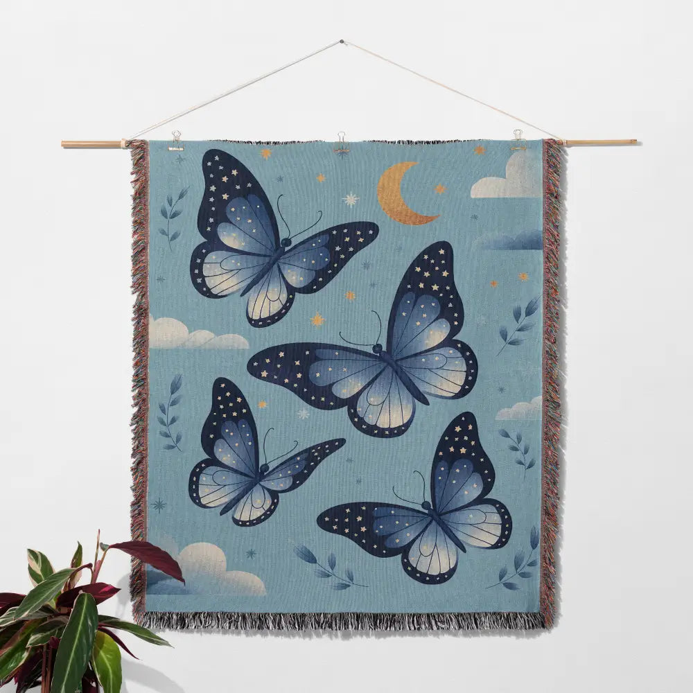 Blue Butterflies Personalized Woven Blanket