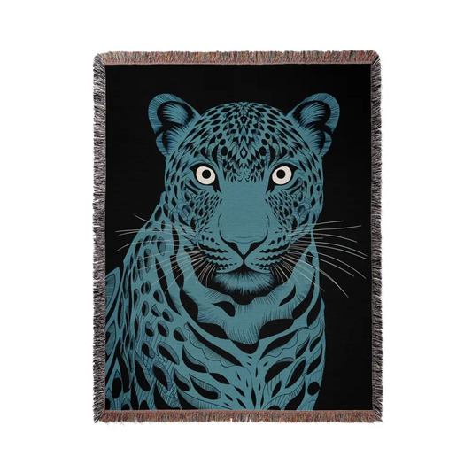 Blue Leopard Personalized Woven Blanket