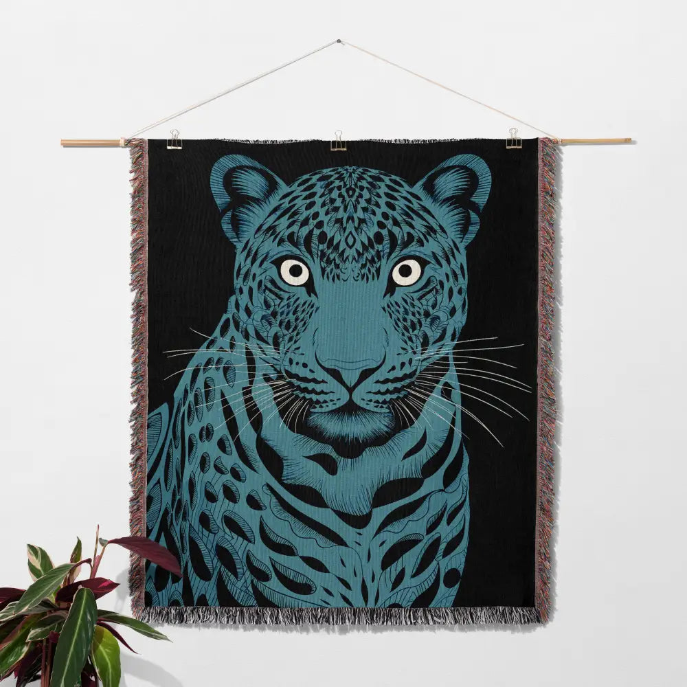 Blue Leopard Personalized Woven Blanket