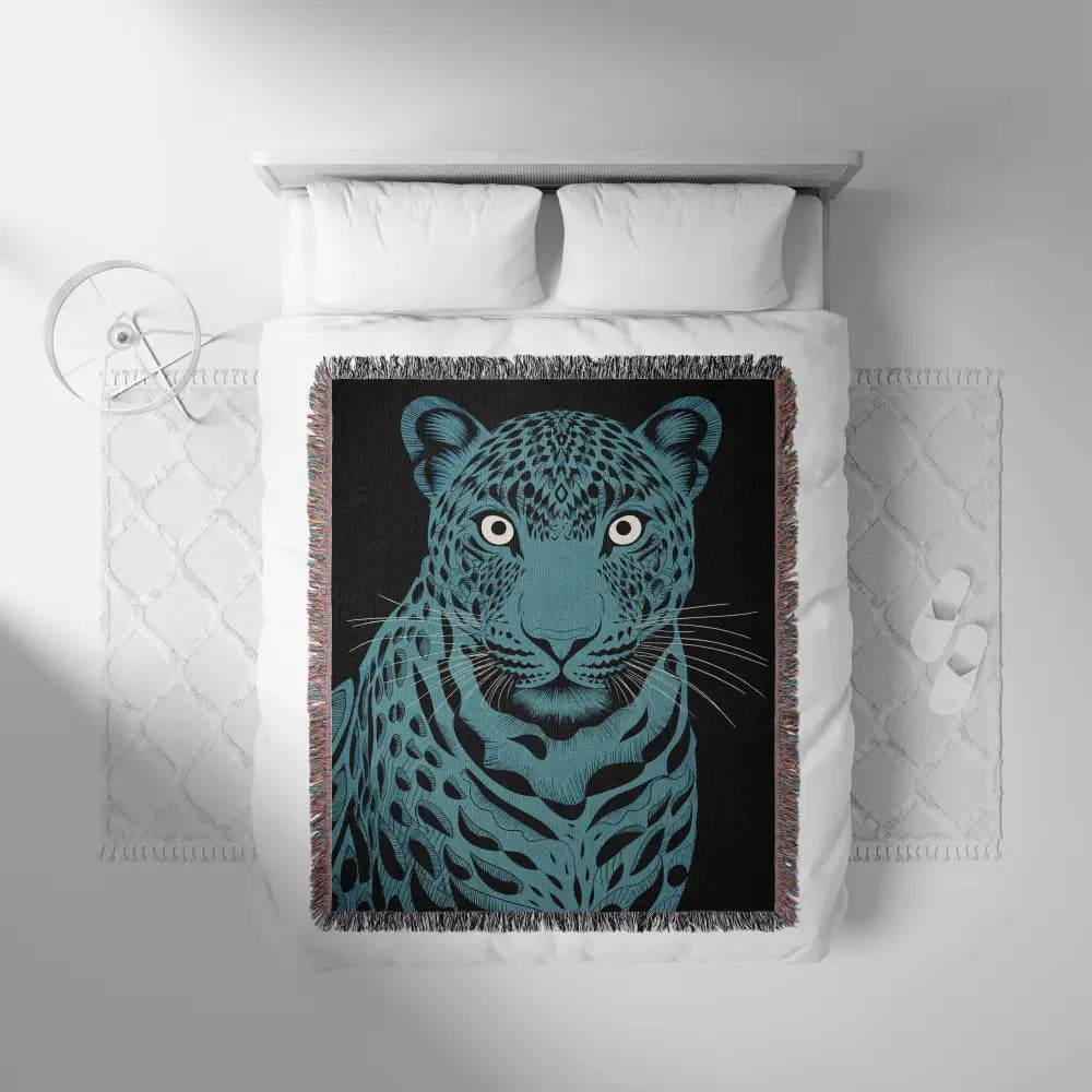 Blue Leopard Personalized Woven Blanket