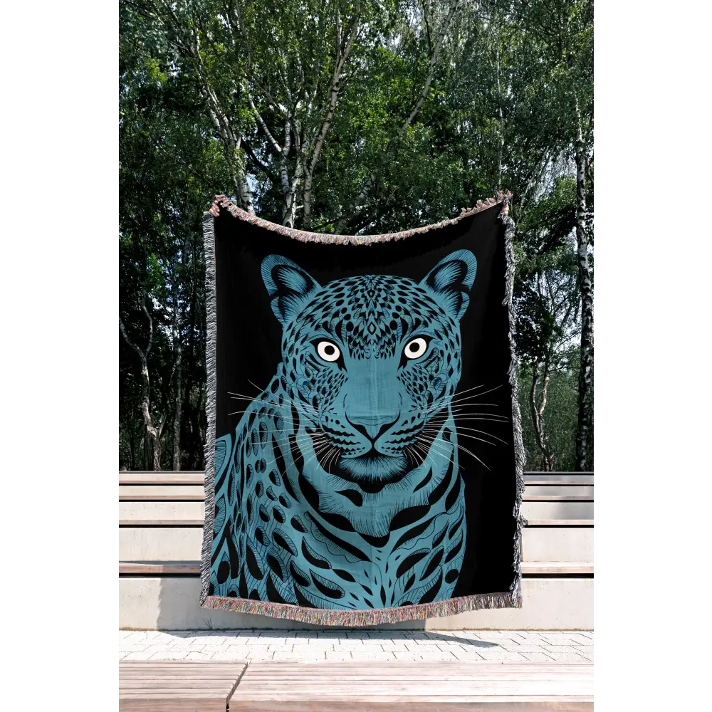 Blue Leopard Personalized Woven Blanket