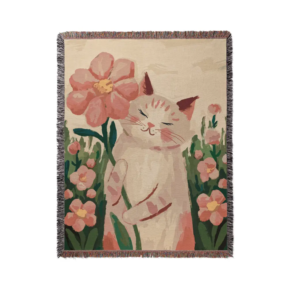 Cat in Garden Personalized Woven Blanket