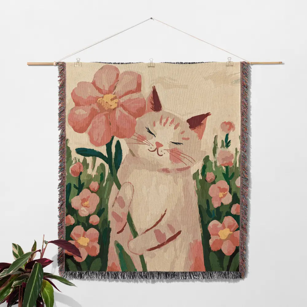 Cat in Garden Personalized Woven Blanket