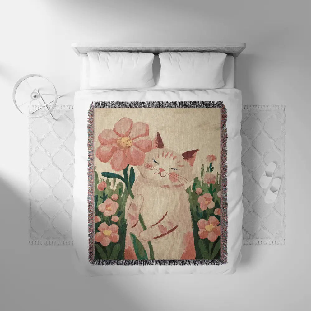 Cat in Garden Personalized Woven Blanket