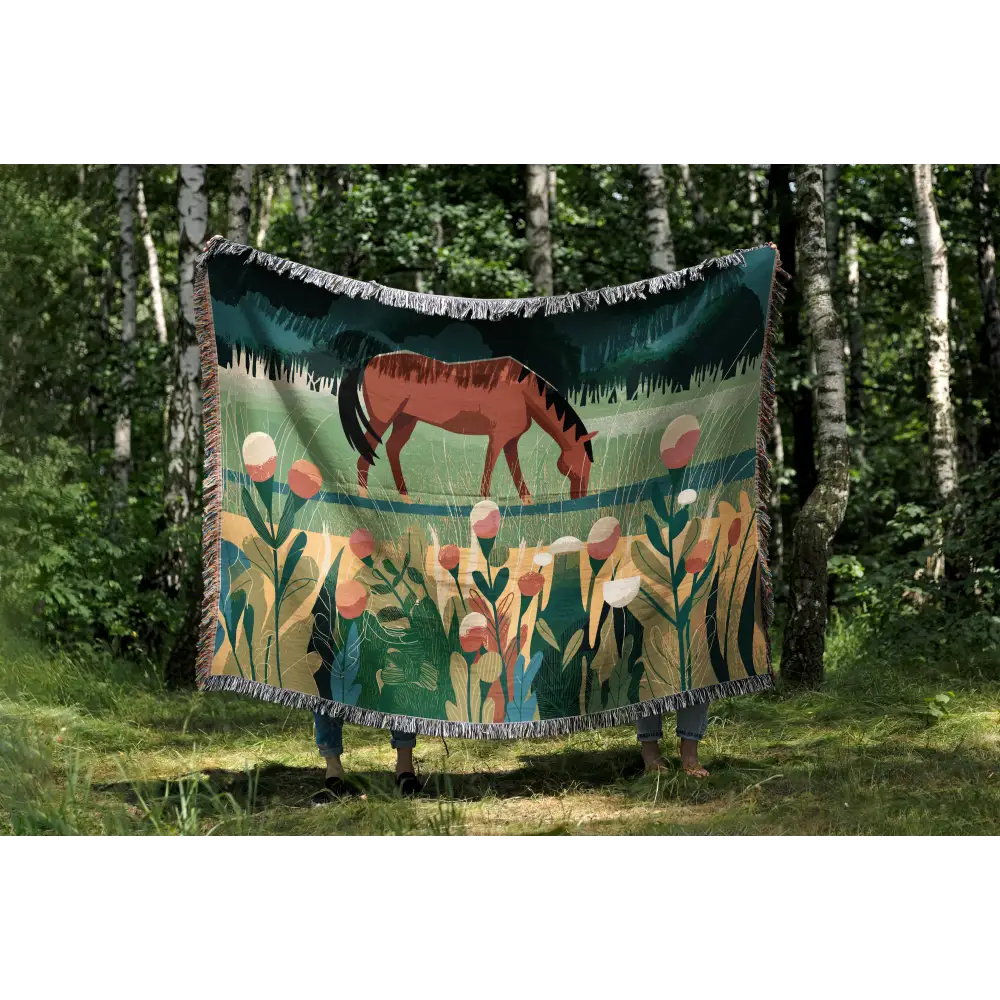 Horse Grazing Personalized Woven Blanket