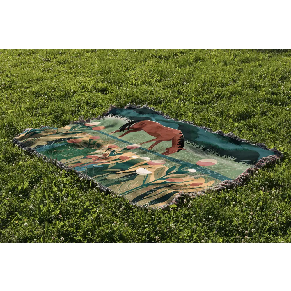 Horse Grazing Personalized Woven Blanket