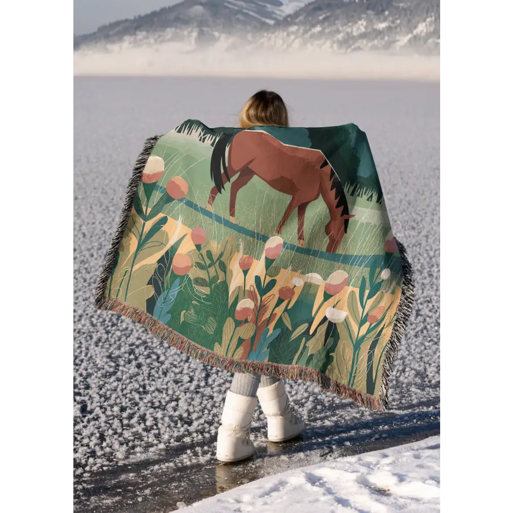 Horse Grazing Personalized Woven Blanket