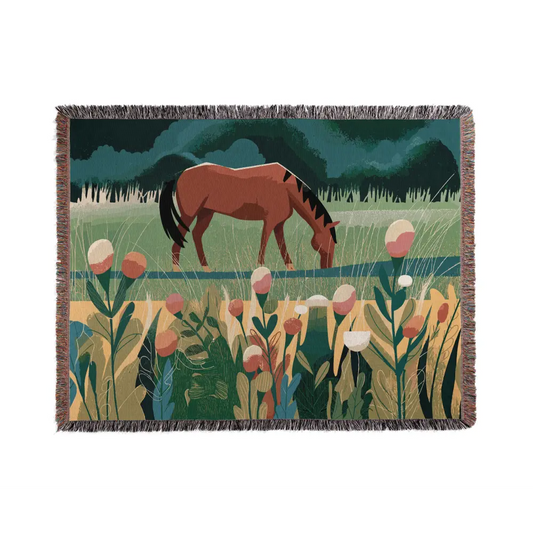 Horse Grazing Personalized Woven Blanket