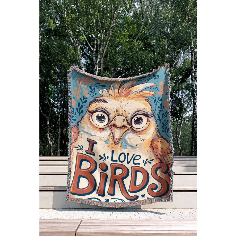 I Love Birds Personalized Woven Blanket