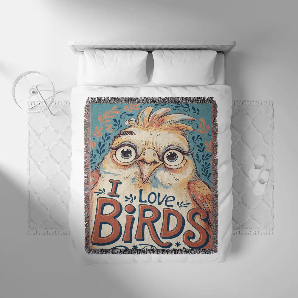 I Love Birds Personalized Woven Blanket