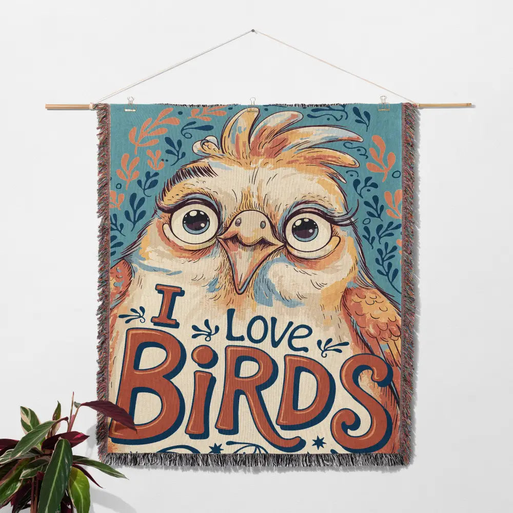 I Love Birds Personalized Woven Blanket