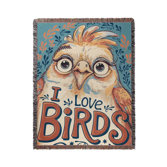 I Love Birds Personalized Woven Blanket