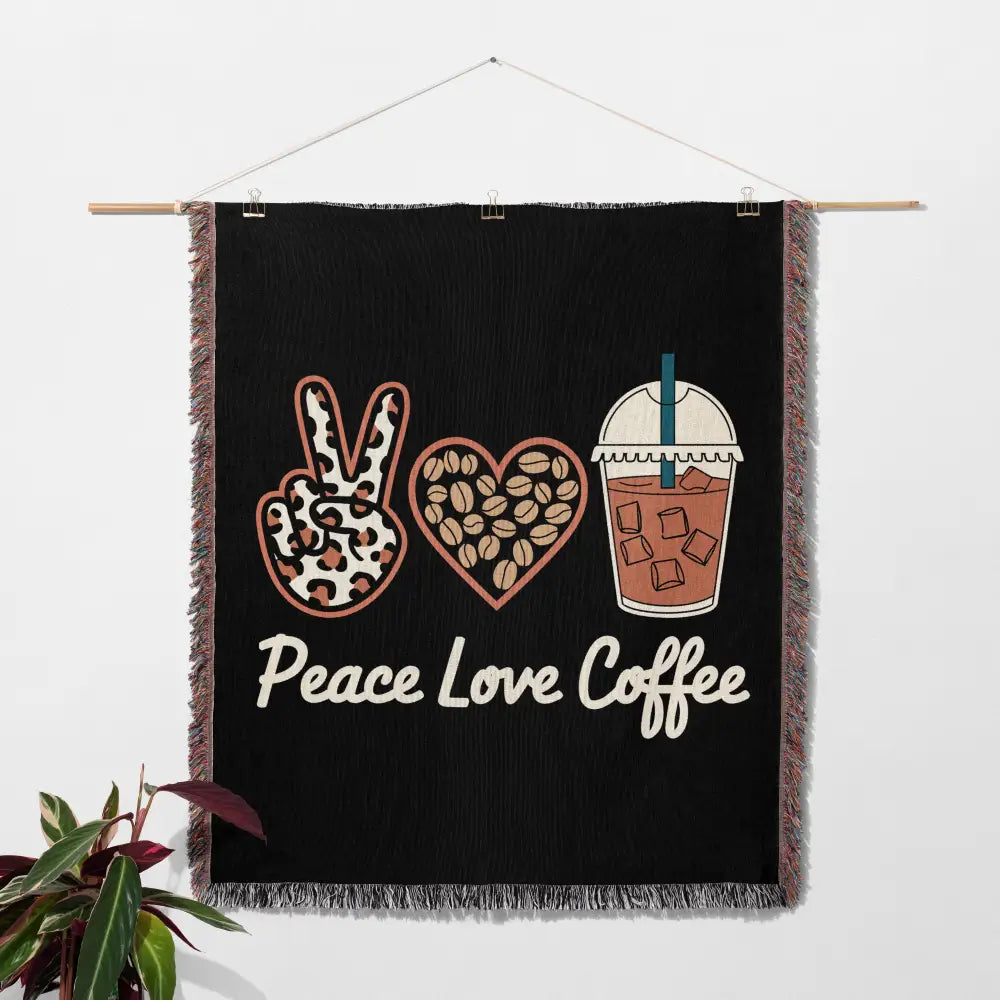 Peace Love Coffee Personalized Woven Blanket