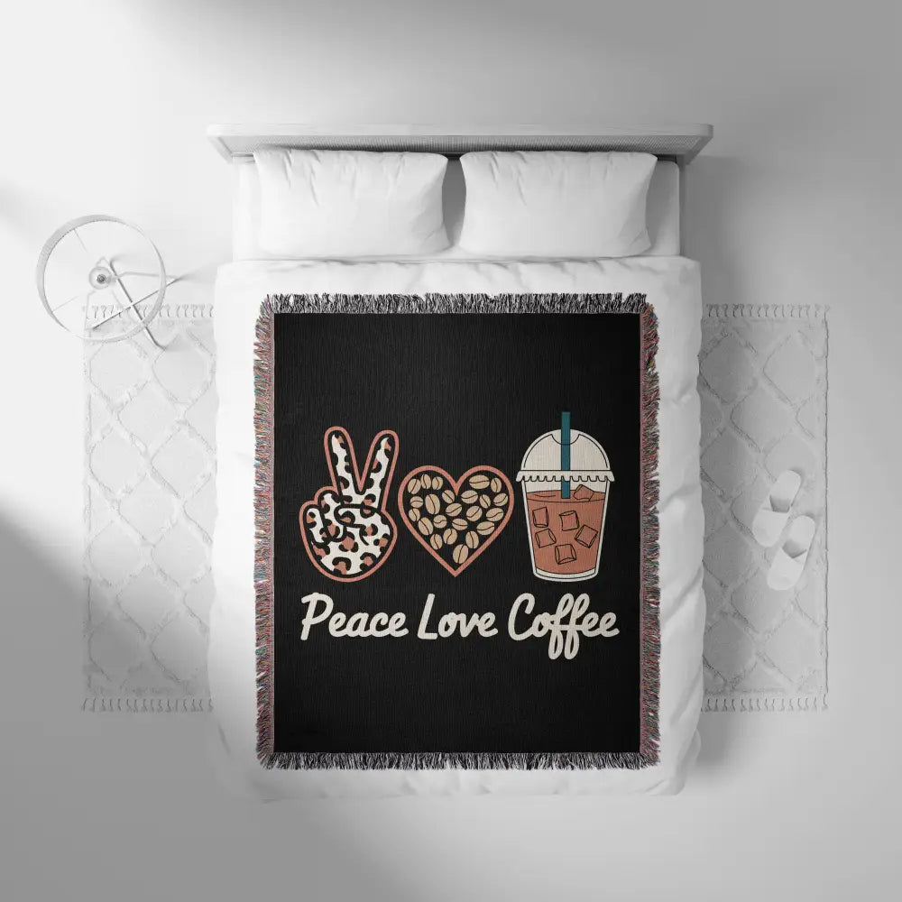 Peace Love Coffee Personalized Woven Blanket