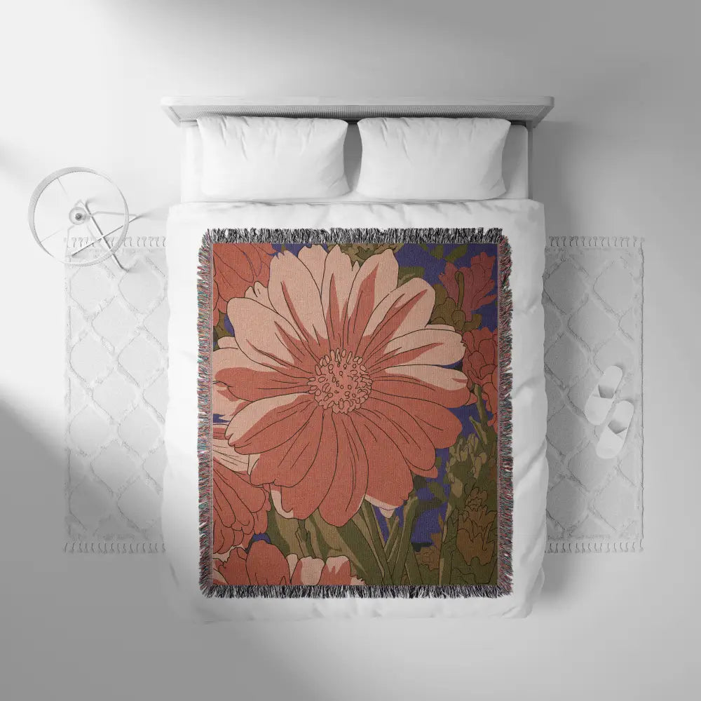 Pink Flower Personalized Woven Blanket