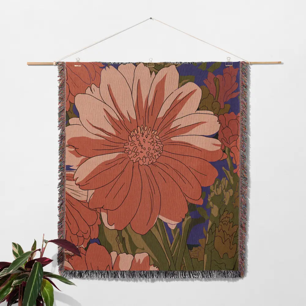 Pink Flower Personalized Woven Blanket