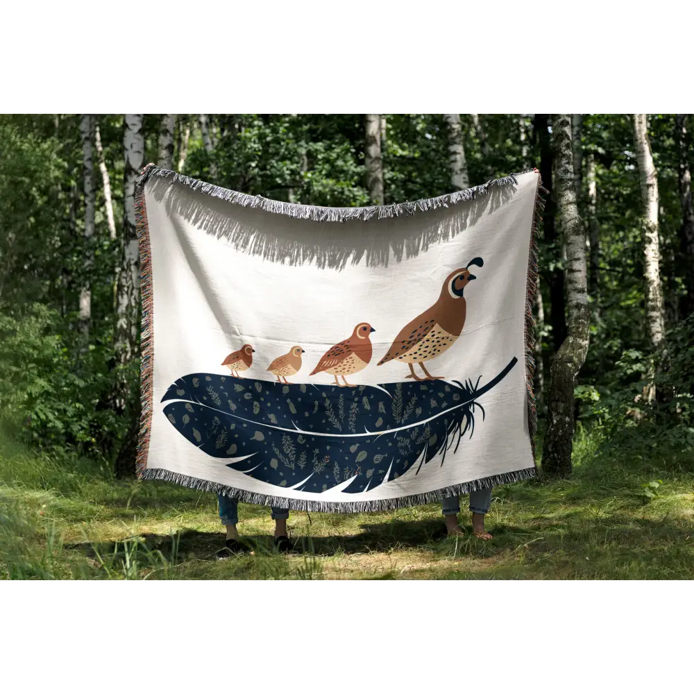 Quail Family Personalized Woven Blanket