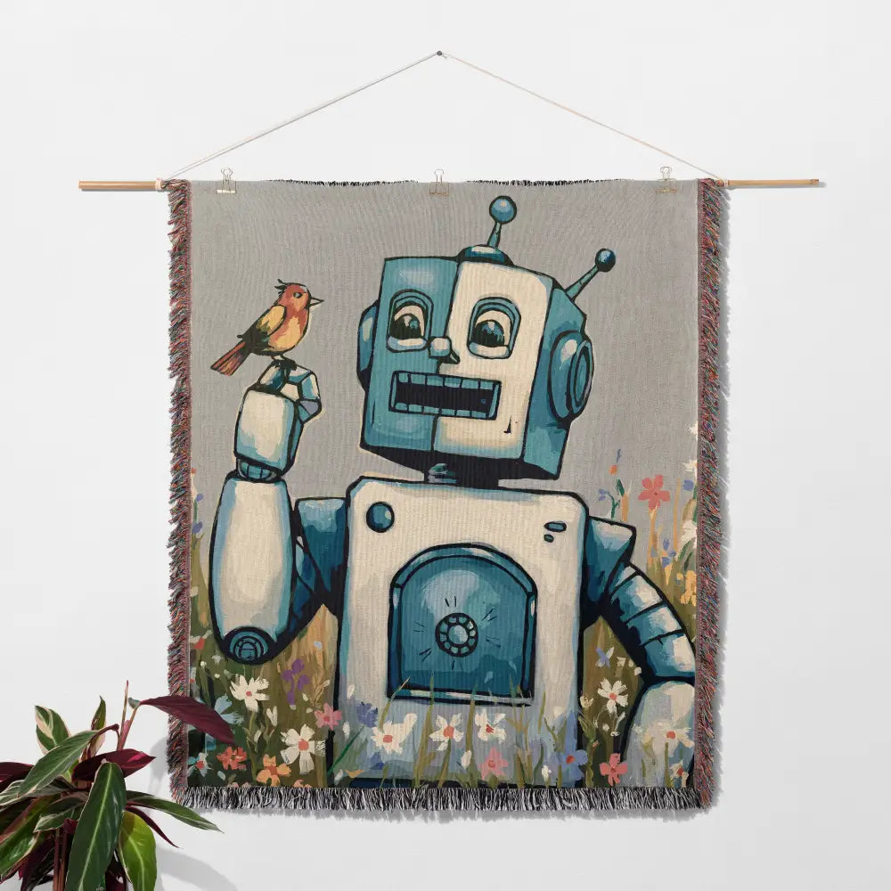 Robot Bird Personalized Woven Blanket