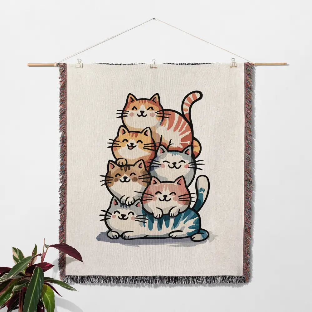 Stacked Cats Personalized Woven Blanket