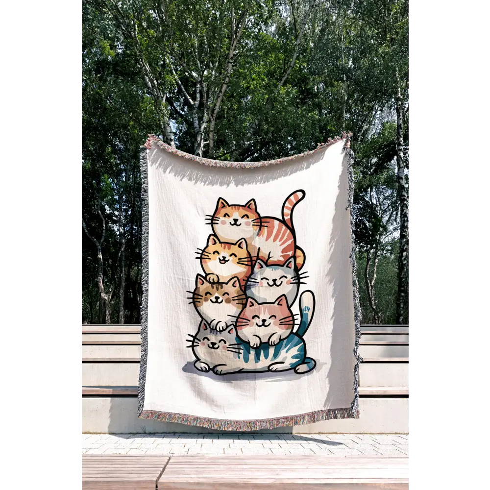 Stacked Cats Personalized Woven Blanket