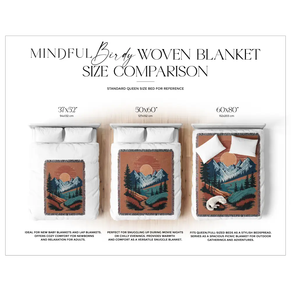 Blanket size comparison for Sunset Trail Personalized Woven Blanket custom woven options