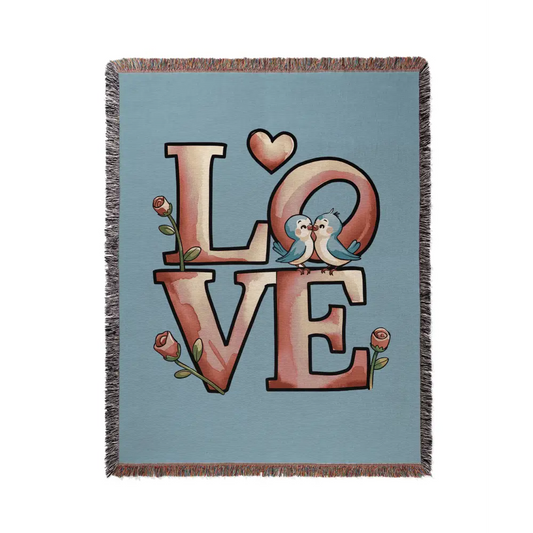 Woven throw blanket featuring LOVE design in Watercolor Love Personalized style